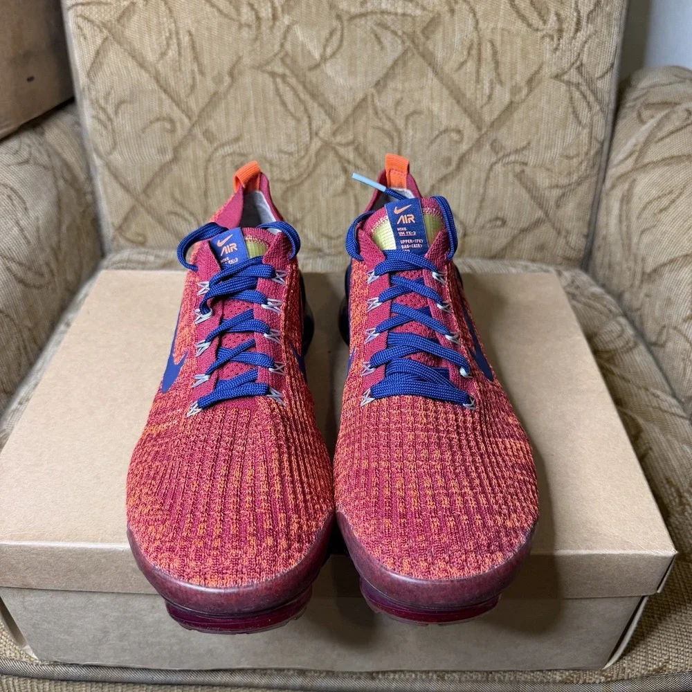 Nike Air Vapormax Flynit 3 Noble Red Blue Void AJ6900-600 Men's 10.5 Sneakers
